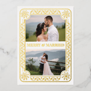 Elegant Merry & Married 2 Foto Gold Custom Folie Feestdagenkaart