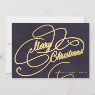 Elegant Merry paars met het kerstscript Feestdagenkaart