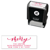 Elegant Merry Script Red Christmas Return Address Zelfinktende Stempel (In situ)