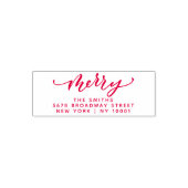 Elegant Merry Script Red Christmas Return Address Zelfinktende Stempel (Design)