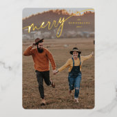 Elegant Merry Typographic Script Folie Feestdagenkaart (Voorkant)