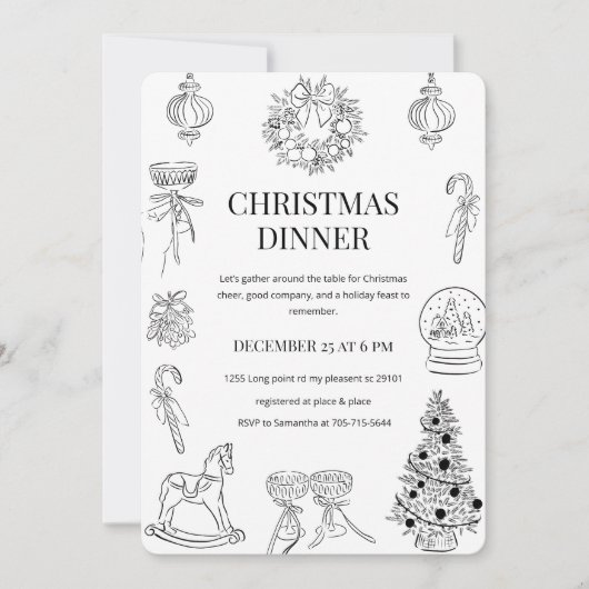 "Elegant met de hand getekend kerstdiner Kaart (Voorkant)