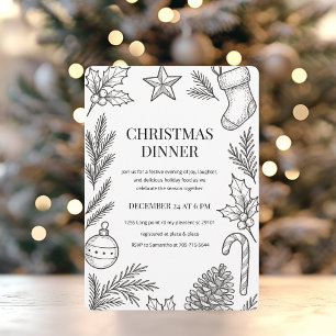 Elegant met de hand getekend kerstdiner kaart