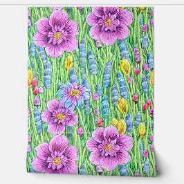 Elegant met de hand getekend patroon van mooie blo behang