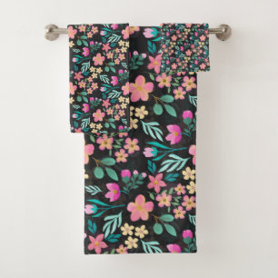 Elegant met de hand getekend roze Floral Black des Bad Handdoek