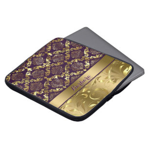Elegant metaalgoud en Paarse dampen en kant Laptop Sleeve