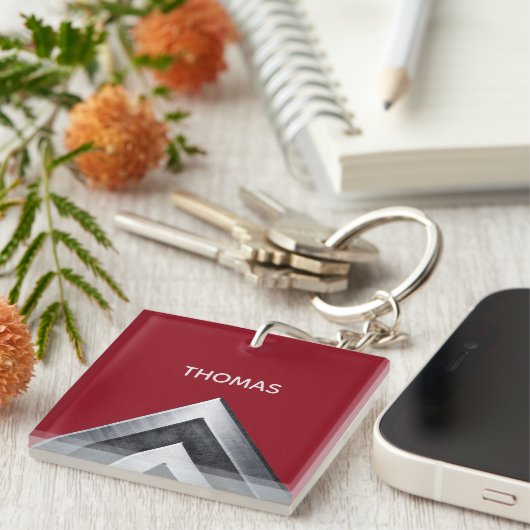 Elegant Metal Pattern Monogramed Sleutelhanger (Voorkant Rechts)