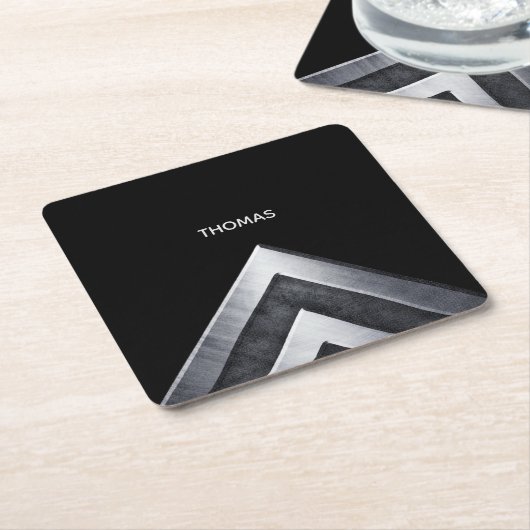 Elegant Metal Pattern Monogramed Vierkante Kartonnen Onderzetter (Schuin)
