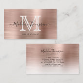 Elegant metalen geborsteld Roos goudmonogram Visitekaartje (Voorkant / Achterkant)