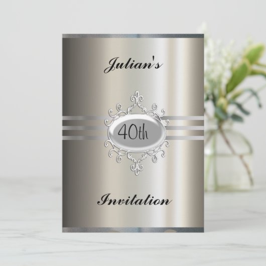 Elegant Metallic Birthday Invitation Kaart (Staand voorkant)