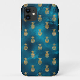 Elegant Metallic Blauwgroen Gold Pineapple Chic  iPhone 11 Hoesje