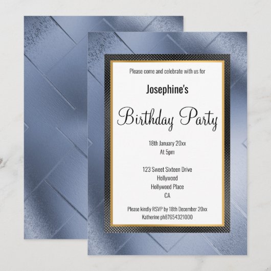 ELEGANT METALLIC BLUE GOLD PATTERN BIRTHDAY KAART (Voorkant / Achterkant)