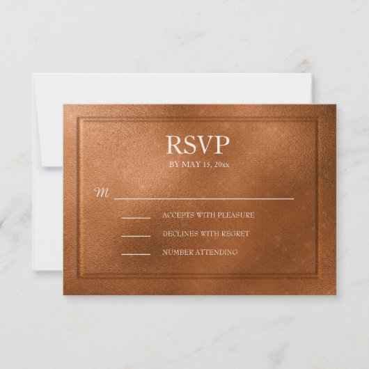 Elegant Metallic Copper Wedding RSVP Kaartje (Voorkant)