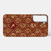 Elegant Metallic Goud Damasks Patroon op Donkerroo Samsung Galaxy Hoesje (Achterkant horizontaal)