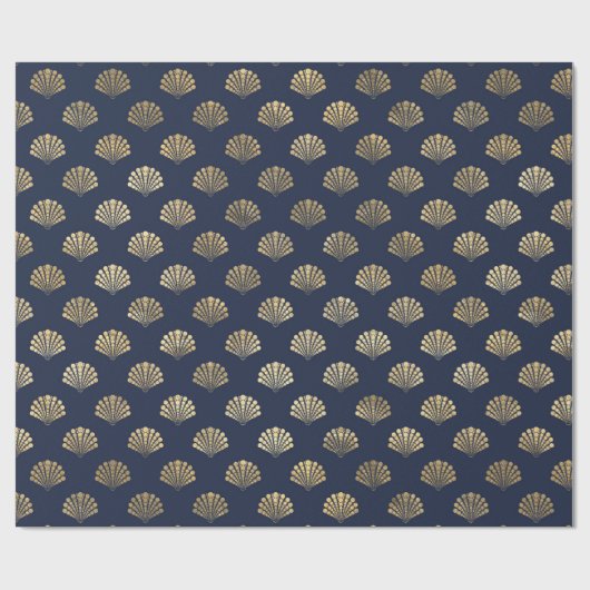 Elegant Metallic Goud en Blauw onder het Zee Shell Cadeaupapier (Vlak)