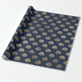 Elegant Metallic Goud en Blauw onder het Zee Shell Cadeaupapier (Uitgerold)