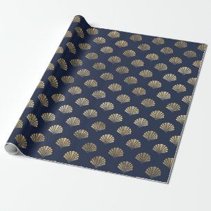 Elegant Metallic Goud en Blauw onder het Zee Shell Cadeaupapier