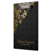 Elegant Metallic Goud Kant Zwart Damasks Klembord (Links)