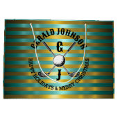 Elegant Metallic Groen-Goud Golf Monogram Groot Cadeauzakje (Achterkant)