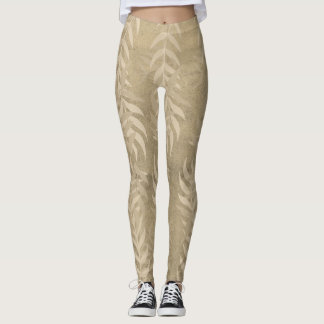 Elegant Metallic Lichtbruin Bladpatroon – Natuur Leggings