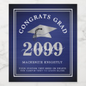 Elegant Metallic Navy Blue Silver Afstuderen Klass Wijn Etiket (Enkel label)