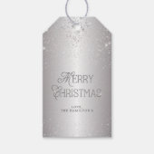 Elegant Metallic Silver Glitter Merry Kerstmis Cadeaulabel (Voorkant)