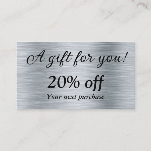Elegant metallic zilver kortingskaartje (Voorkant)