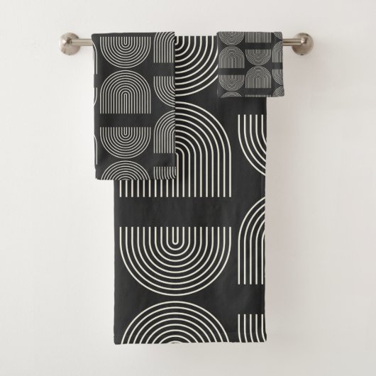 Elegant Mid Century Mod Arch Lines Black en White Bad Handdoek (Insitu)