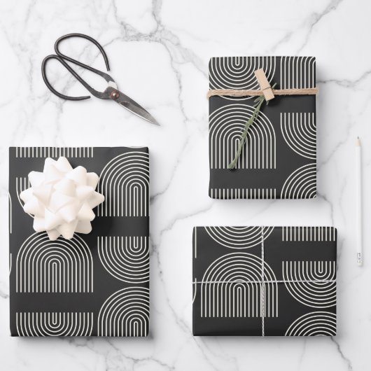 Elegant Mid Century Mod Arch Lines Black en White Inpakpapier Vel (Voorkant)