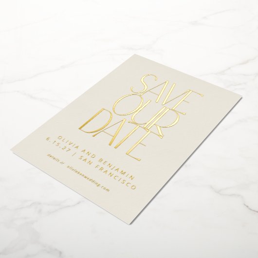 Elegant Mid Century Modern Gold Save the Date Folie Uitnodiging (Gedraaid)
