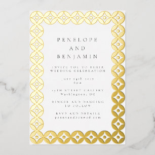 Elegant Mid Mod Geometric Weddenschap Chic White G Folie Uitnodiging