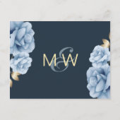 Elegant Midnight blauw bloemenbruiloft Informatiekaartje (Achterkant)