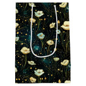 Elegant Midnight Blue Celestial Floral Medium Cadeauzakje (Achterkant)