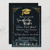 Elegant Midnight Blue & Gold Afstuderen Invitation Kaart (Voorkant / Achterkant)