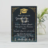 Élégant Midnight Blue & Gold Graduation Invitation (Debout devant)