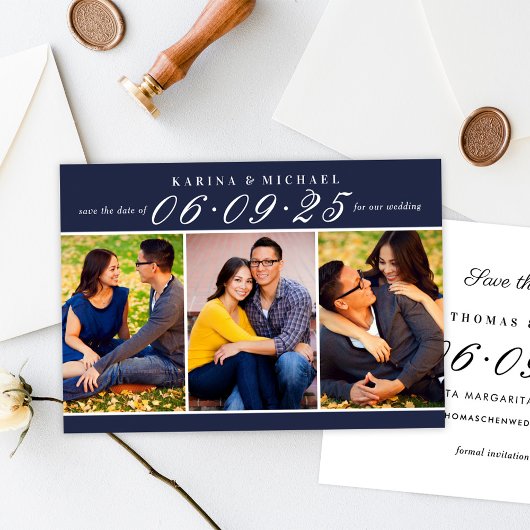 Elegant Midnight Blue Wedding Photo Collage Save The Date