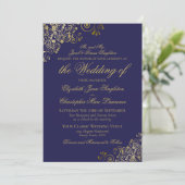 Elegant Midnight Navy Blue & Gold Formal Wedding Kaart (Staand voorkant)