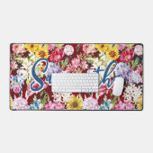 Élégant Mignon Monogramme Floral Rouge Jaune (Clavier et souris)