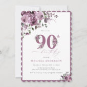 Élégant mignon Rose 90e anniversaire Invitation (Devant)