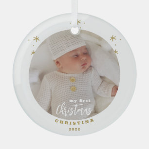 Elegant Mijn eerste kerst baby foto Glas Ornament