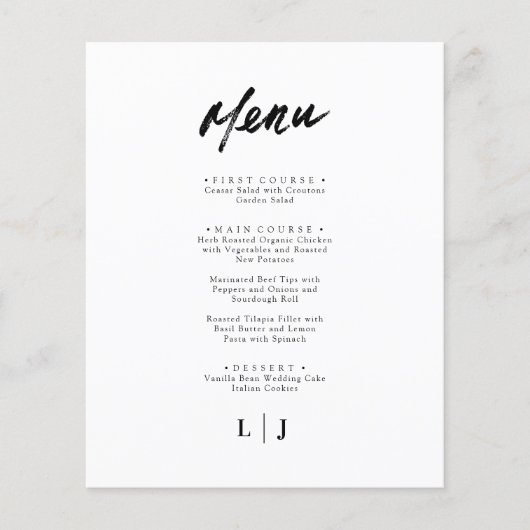 Élégant Mini-Script Mariage Cartes de menu (Devant)