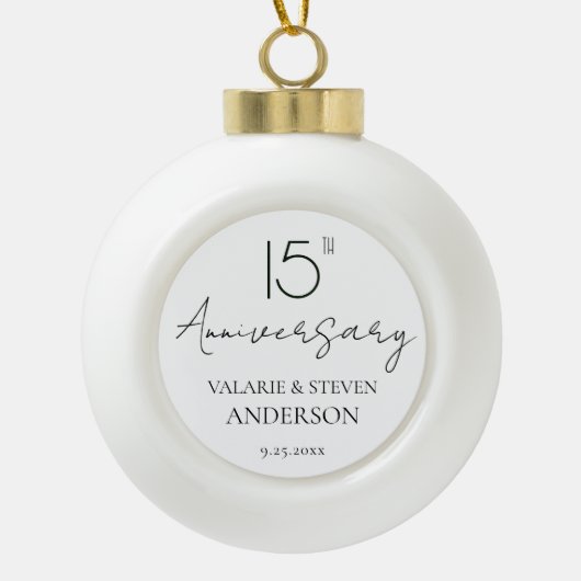 Elegant minimaal 15e Jubileum bruiloft keramiek Keramische Bal Ornament (Voorkant)