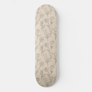 Elegant Minimaal Bloem Lijn Patroon Skateboard