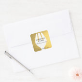 ELEGANT MINIMAAL FAUX GOLD FORK CHEF CATERING VIERKANTE STICKER (Envelop)
