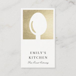 ELEGANT MINIMAAL FAUX SILVER SPOON CHEF CATERING VISITEKAARTJE