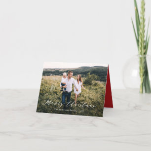 Elegant minimaal foto-kerstscript feestelijk rood feestdagen kaart
