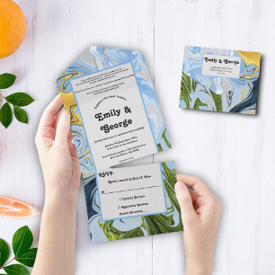 Elegant minimaal groen geel Abstract huwelijk All In One Uitnodiging