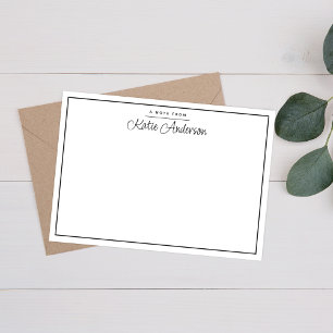 Elegant minimaal klassiek script zwart-wit notitiekaartje
