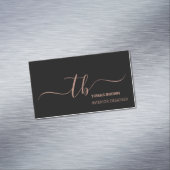 Elegant minimaal roos goudzwart monogram initiaal magnetisch visitekaartje (Voorbeeld)