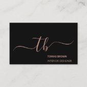 Elegant minimaal roos goudzwart monogram initiaal visitekaartje (Voorkant)